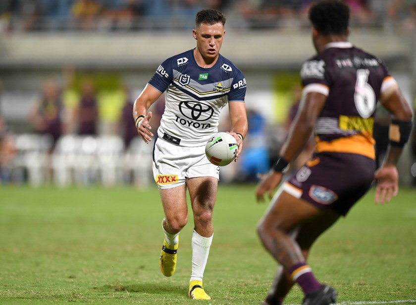 Scott Drinkwater in action for the Cowboys against the Brisbane Broncos at Sunshine Coast Stadium.