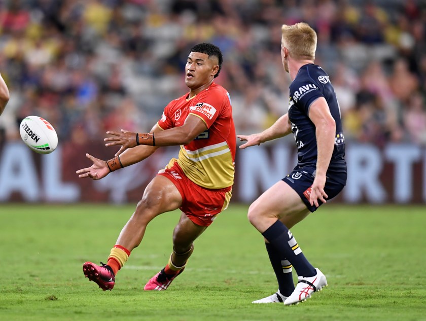 Isaiya Katoa in action for the Dolphins in the win against North Queensland Cowboys.