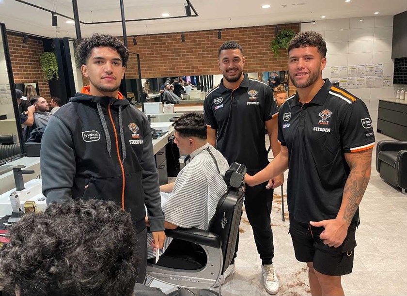 Trey Peni, Kelma Tuilagi and Starford To'a are among Wests Tigers players studying the Fade Like a Barber course at Granville TAFE